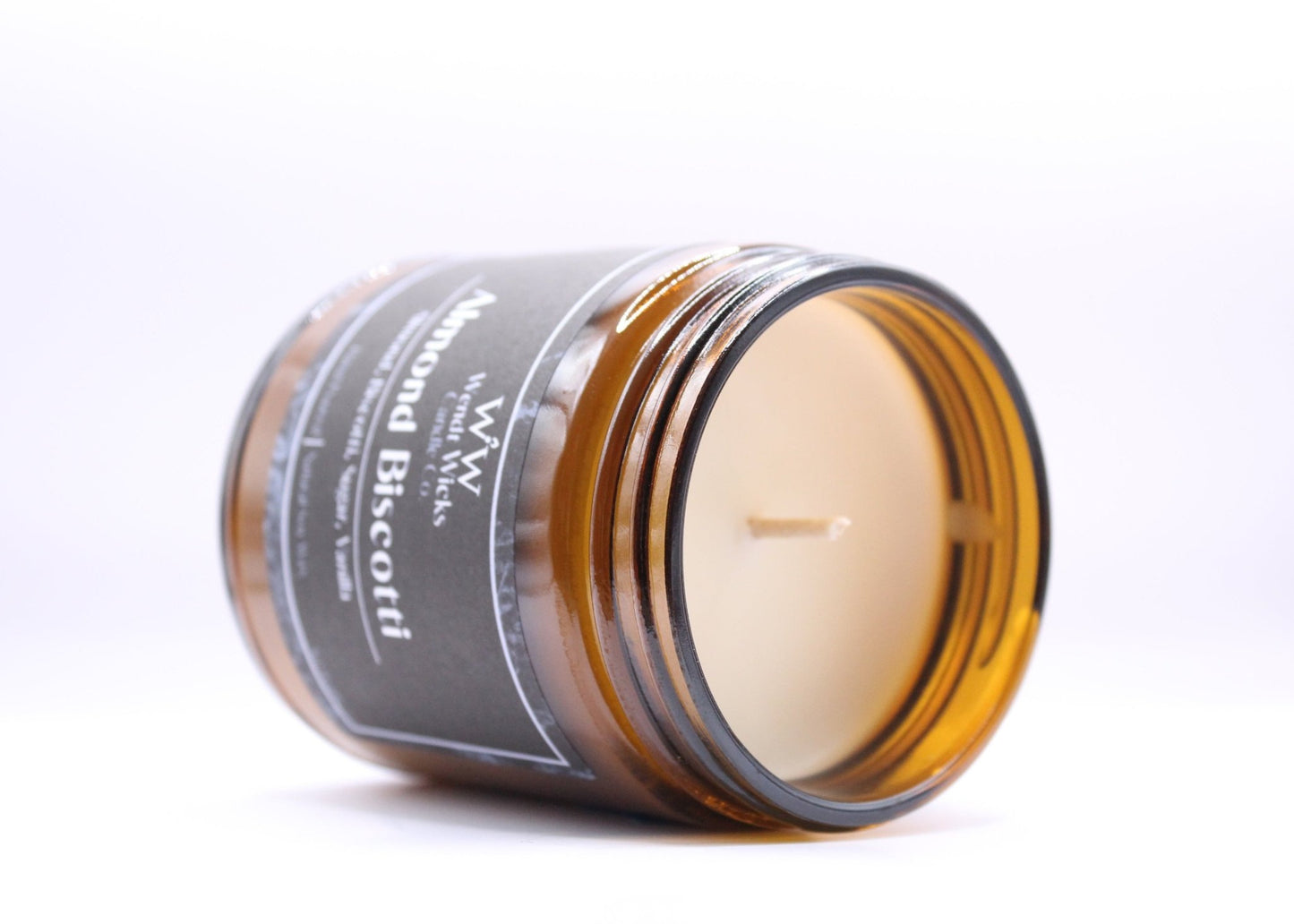 Almond Biscotti - 7 oz Natural Soy Wax Candle - Wendt Wicks Candle Co. - Amber candle