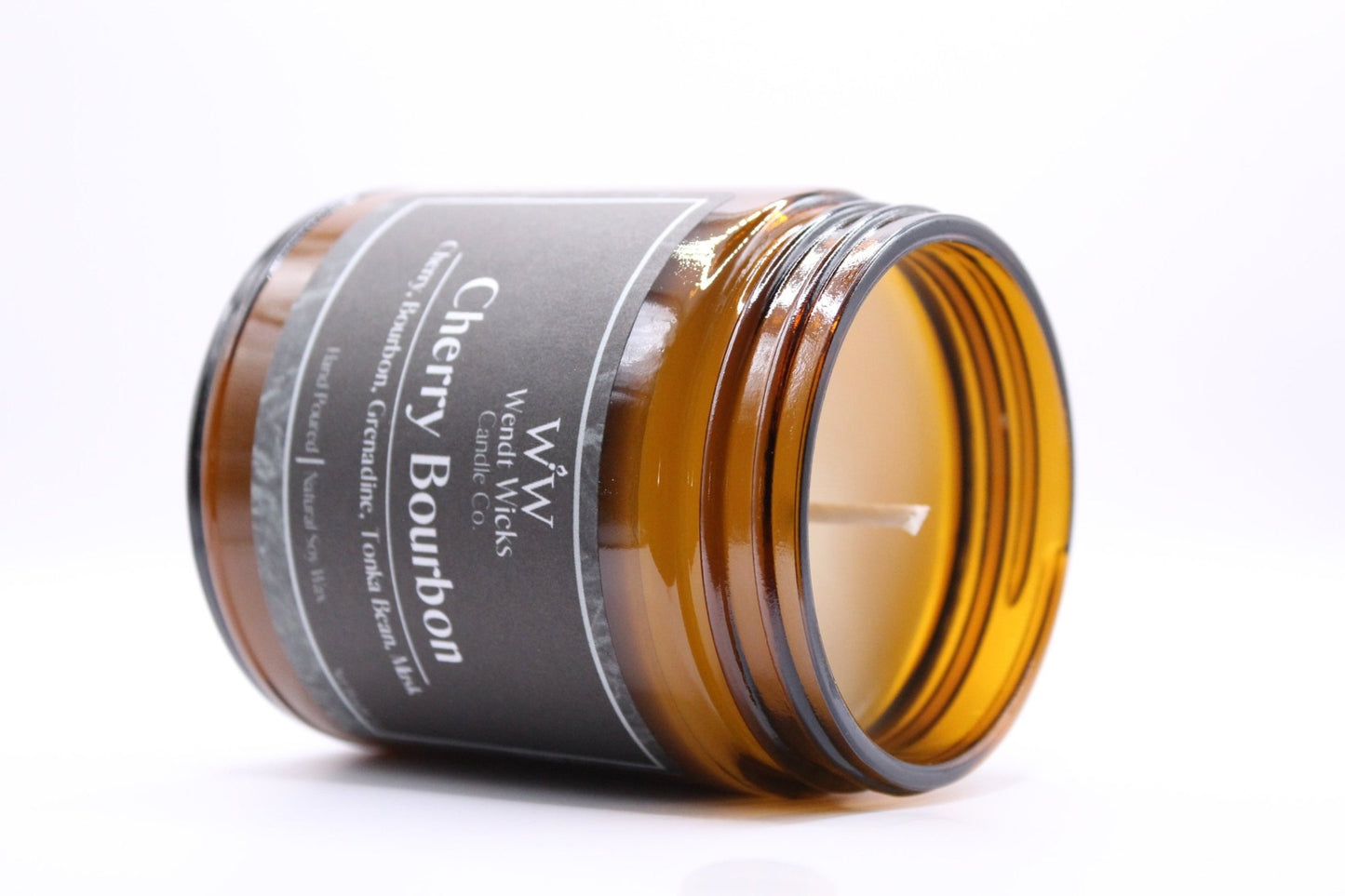 Cherry Bourbon - 7 oz Natural Soy Wax Candle - Wendt Wicks Candle Co. - Amber candle