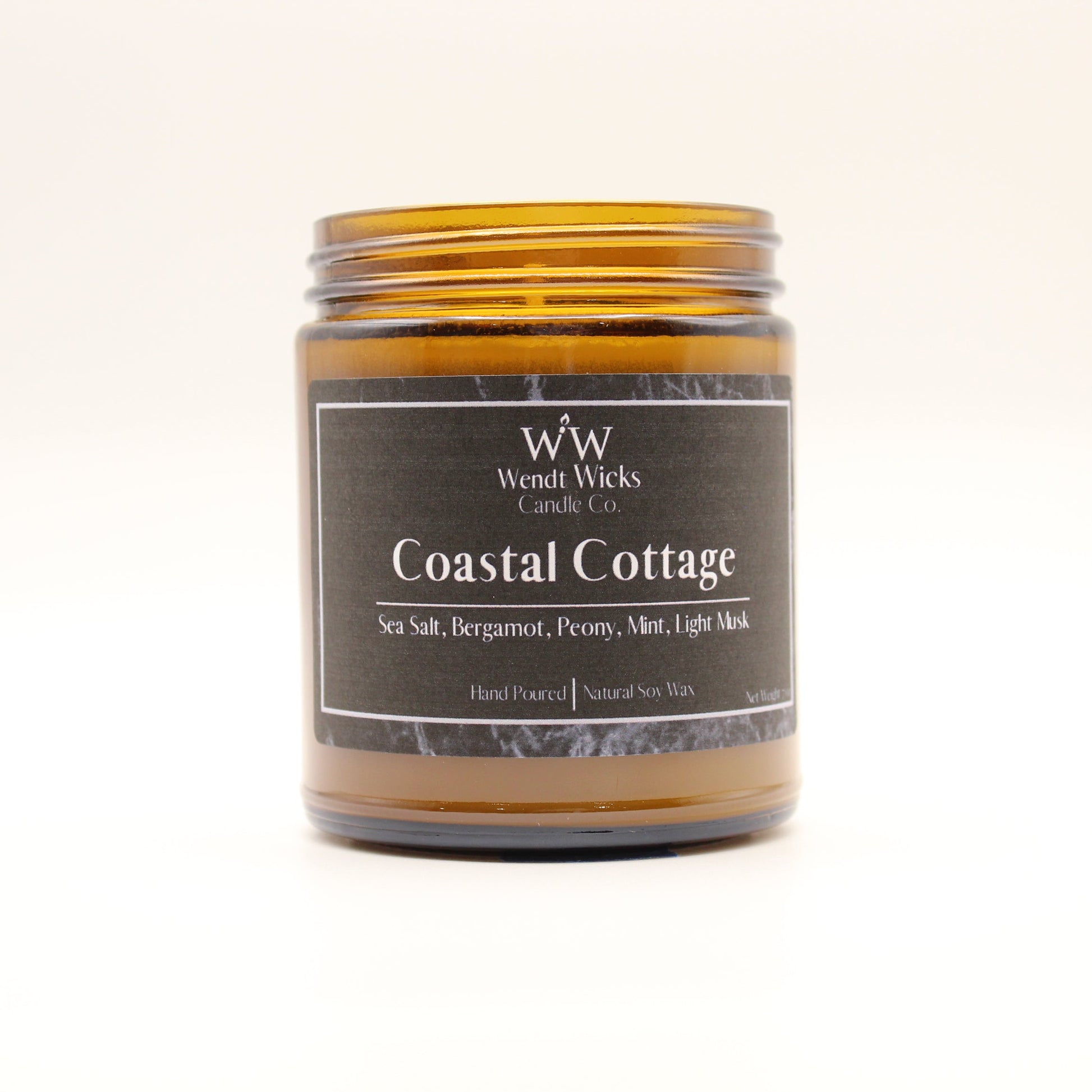 Wendt Wicks candle labeled 'Coastal Cottage' on a white background
