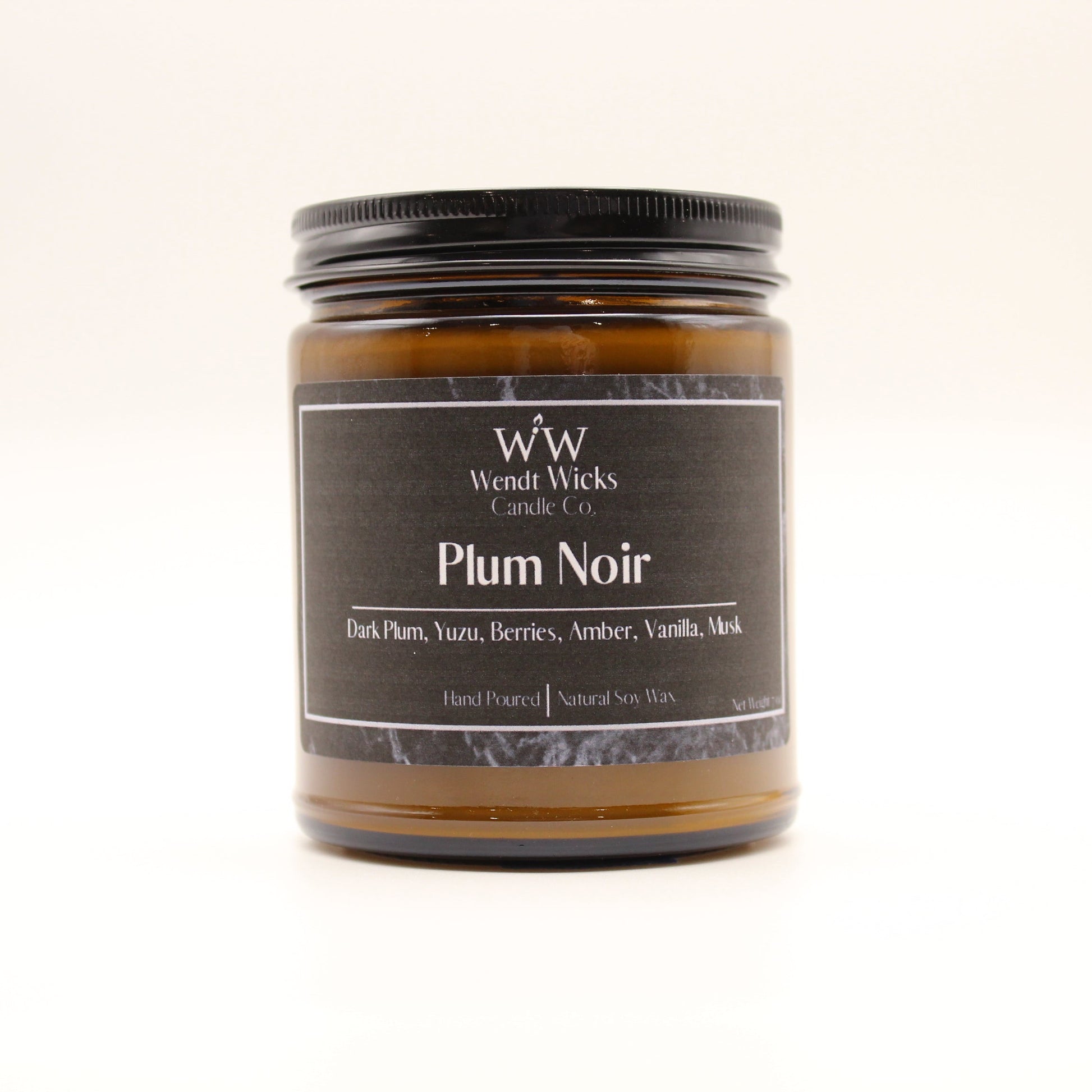 Wendt Wicks Plum Noir candle jar on a white background